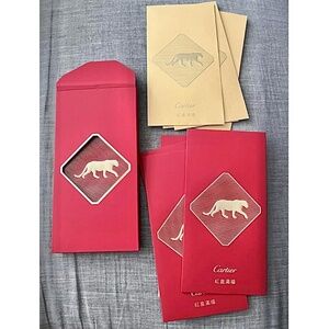 Cartier Lunar Chinese New Year Red Gold Packet Envelopes Hong Bao Set of 10